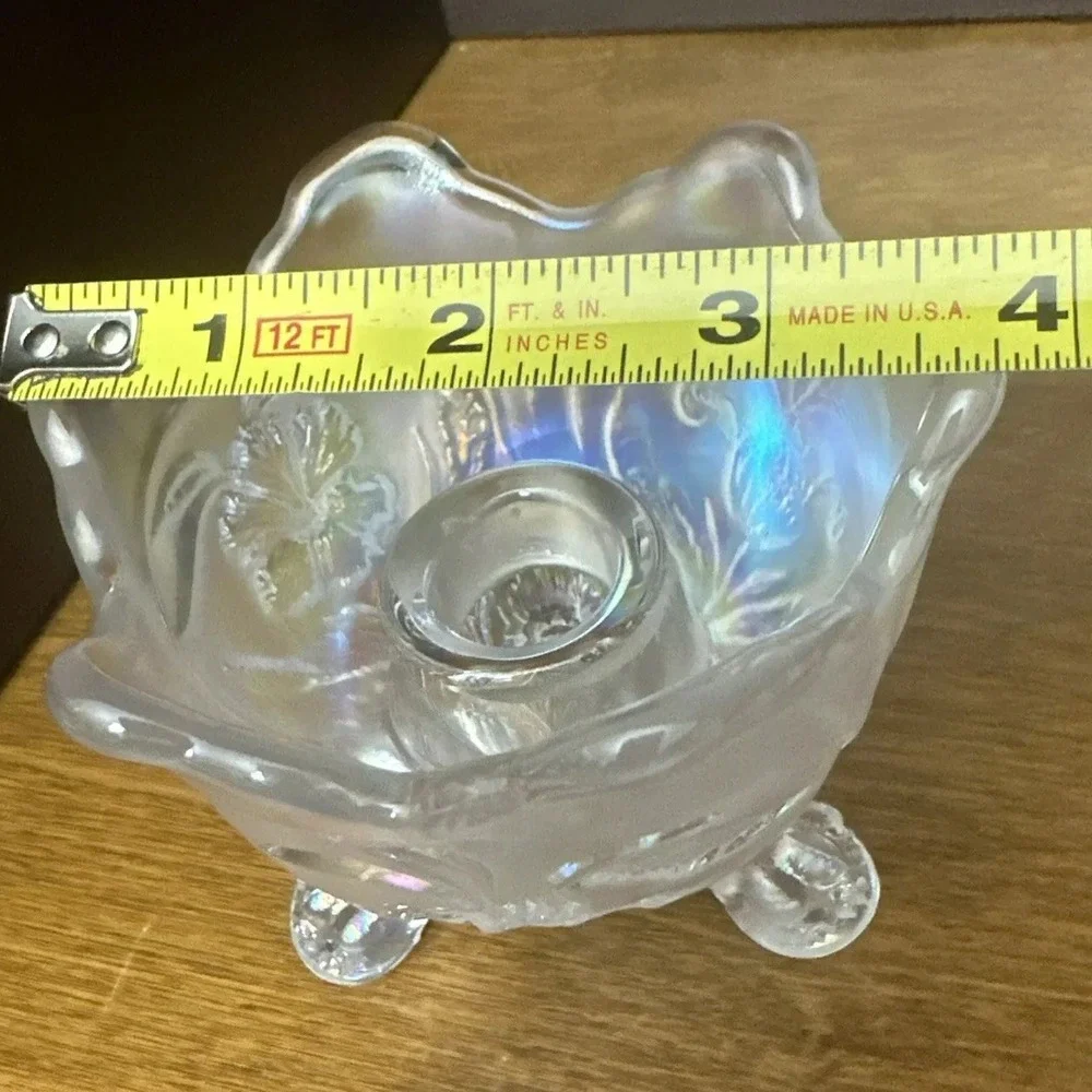 Pair Imperial Glass White Carnival Everglade 3 Footed Candleholders 3